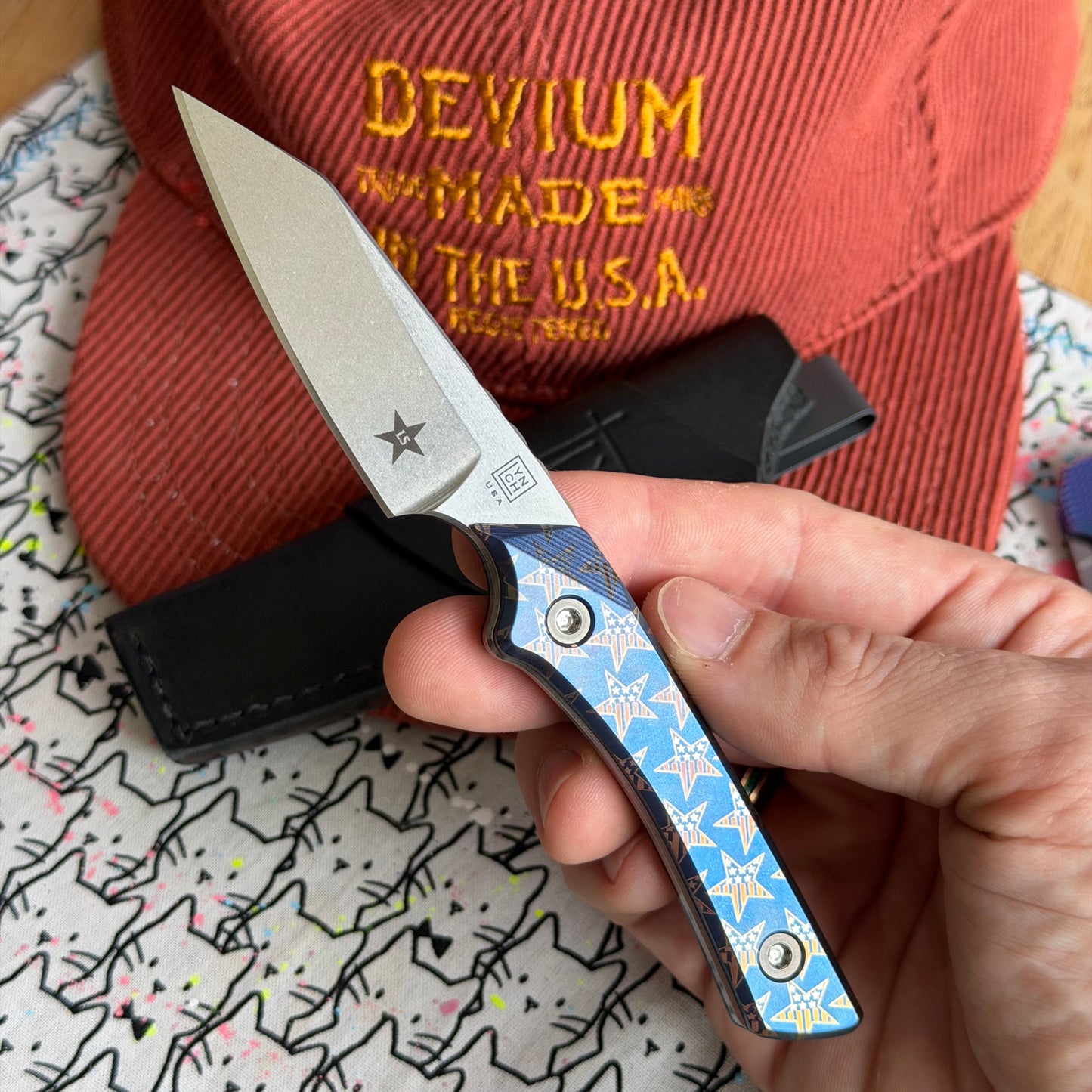 Lynch Blades Star Spangled Swift Six 2.5" Fixed Blade –  Titanium, MagnaCut Stonewash, 250th Anniversary, Leather Sheath – Made in USA