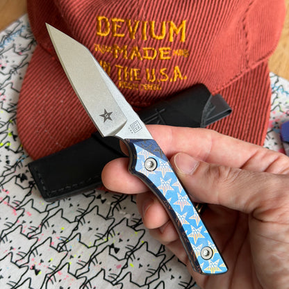 Lynch Blades Star Spangled Swift Six 2.5" Fixed Blade –  Titanium, MagnaCut Stonewash, 250th Anniversary, Leather Sheath – Made in USA