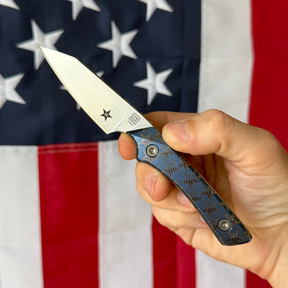 Lynch Blades Star Spangled Swift Six 2.5" Fixed Blade –  Titanium, MagnaCut Stonewash, 250th Anniversary, Leather Sheath – Made in USA