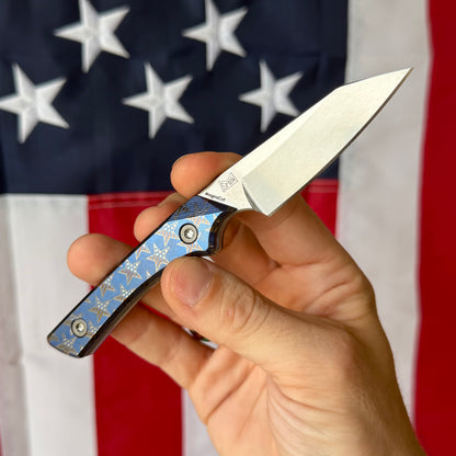 Lynch Blades Star Spangled Swift Six 2.5" Fixed Blade –  Titanium, MagnaCut Stonewash, 250th Anniversary, Leather Sheath – Made in USA