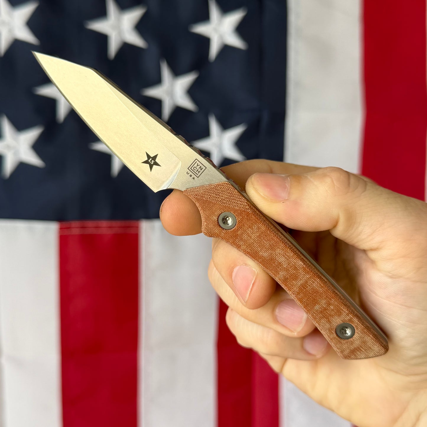 Lynch Blades Swift Six 2.5" Fixed Blade – Brown Canvas Micarta, MagnaCut Stonewash, Dual Sheath – Made in USA