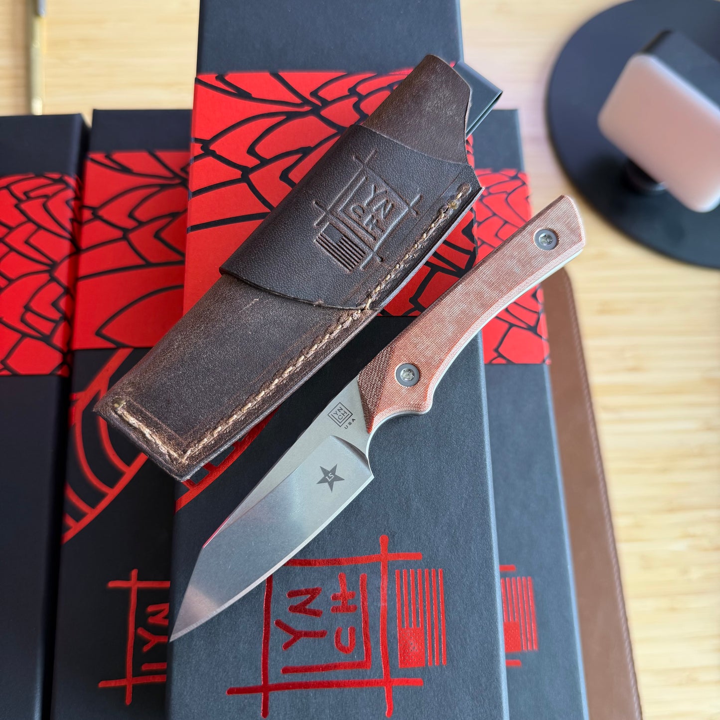 Lynch Blades Swift Six 2.5" Fixed Blade – Brown Canvas Micarta, MagnaCut Stonewash, Dual Sheath – Made in USA