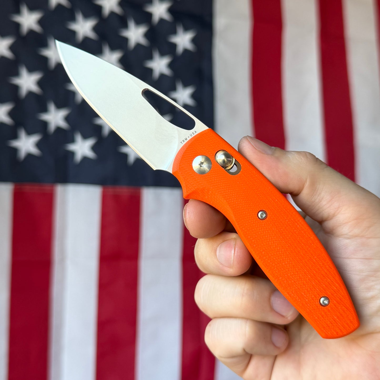 TRM BULLDOG Rev B 2.95" River-LOK – Hunter Orange G10 3D Lizard Skin, MagnaCut – Made in USA