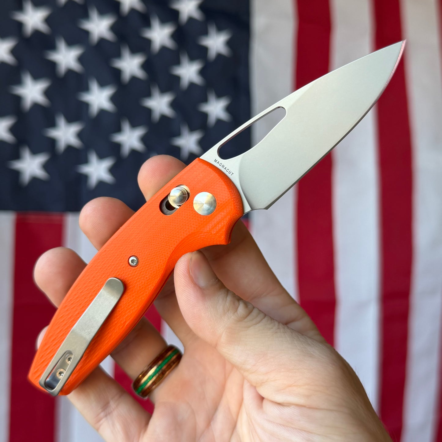 TRM BULLDOG Rev B 2.95" River-LOK – Hunter Orange G10 3D Lizard Skin, MagnaCut – Made in USA