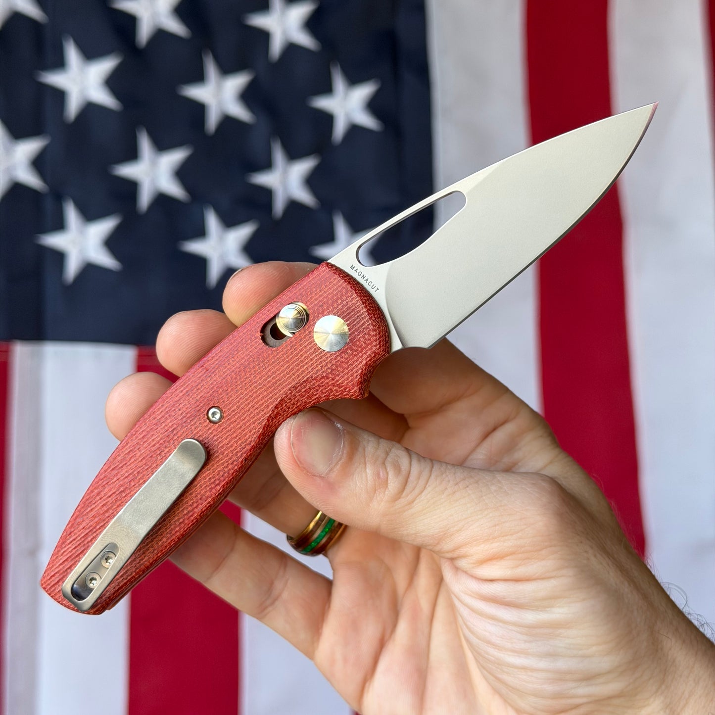 TRM BULLDOG Rev B 2.95" River-LOK – Autumn Orange Micarta 3D Lizard Skin, MagnaCut – Made in USA