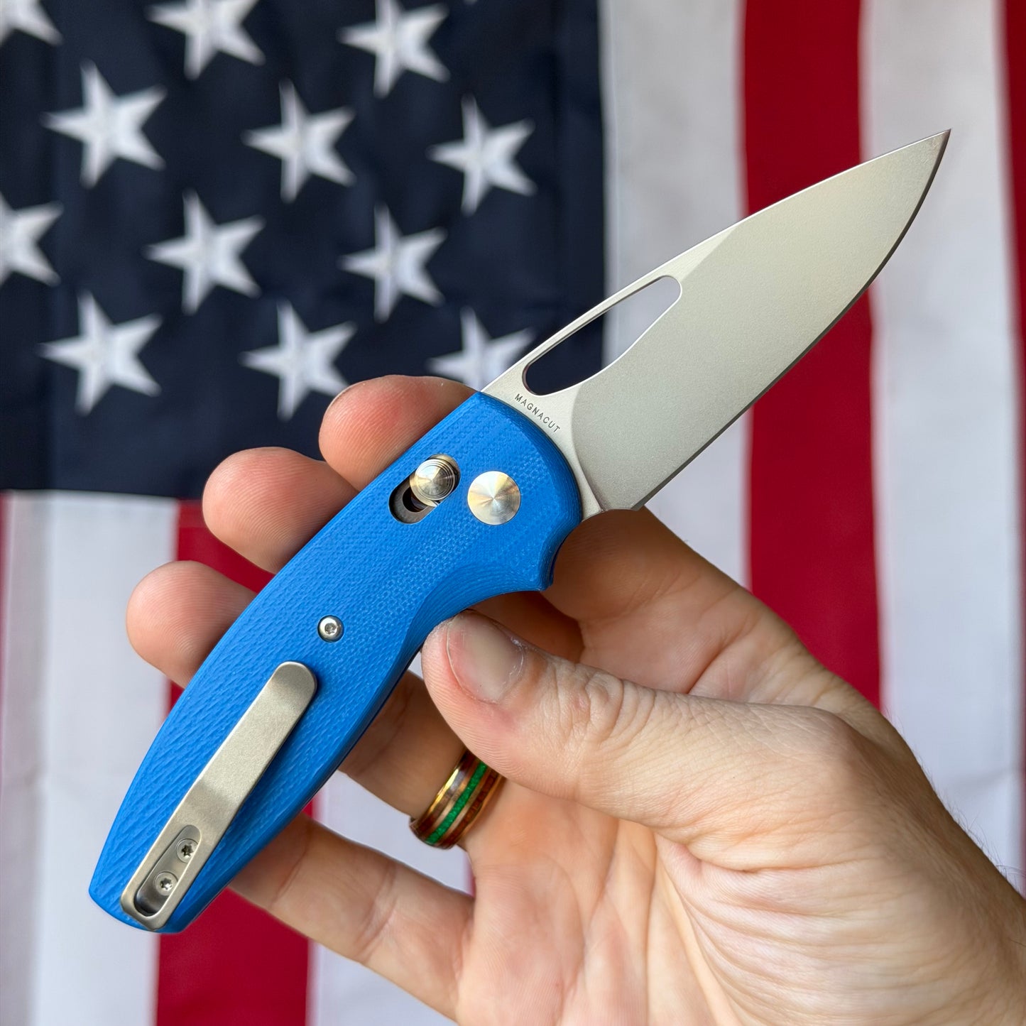 TRM BULLDOG Rev B 2.95" River-LOK – Royal Blue G10 3D Lizard Skin, MagnaCut – Made in USA