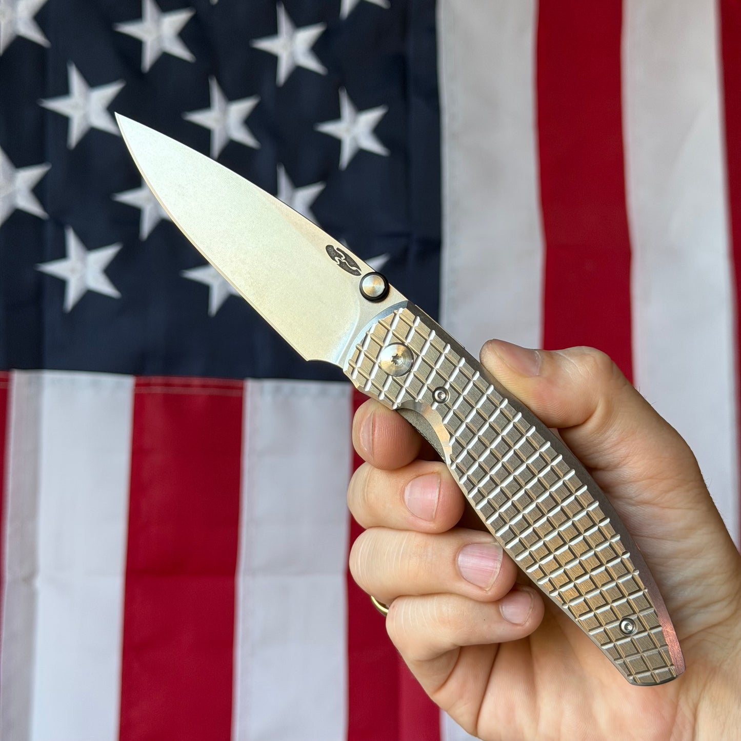 TRM ATOM 3.5" Linerlock – Titanium Frag Flat Scales, MagnaCut Tumbled, Custom Ti Clip – Made in USA