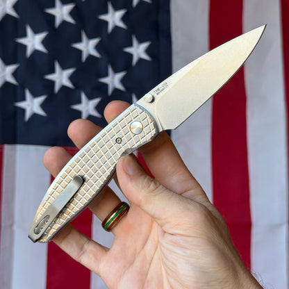 TRM ATOM 3.5" Linerlock – Titanium Frag Flat Scales, MagnaCut Tumbled, Custom Ti Clip – Made in USA