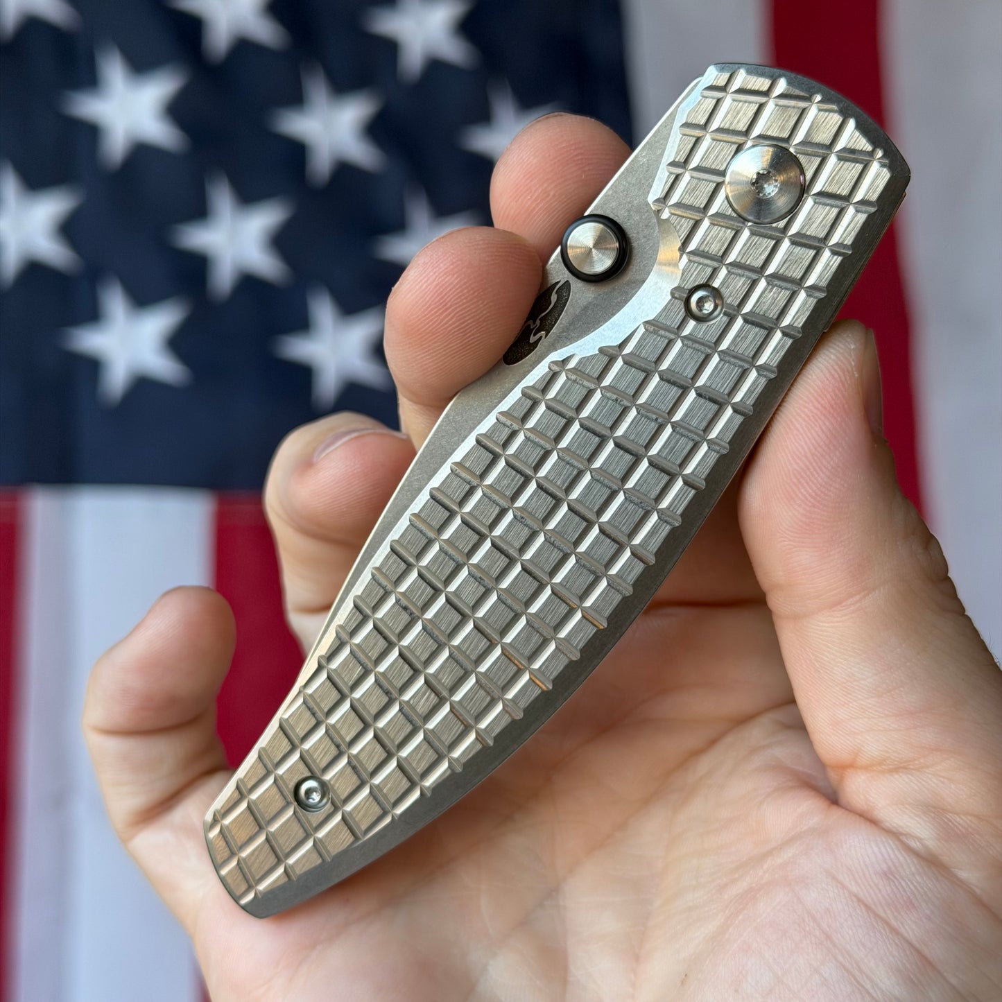 TRM ATOM 3.5" Linerlock – Titanium Frag Flat Scales, MagnaCut Tumbled, Custom Ti Clip – Made in USA
