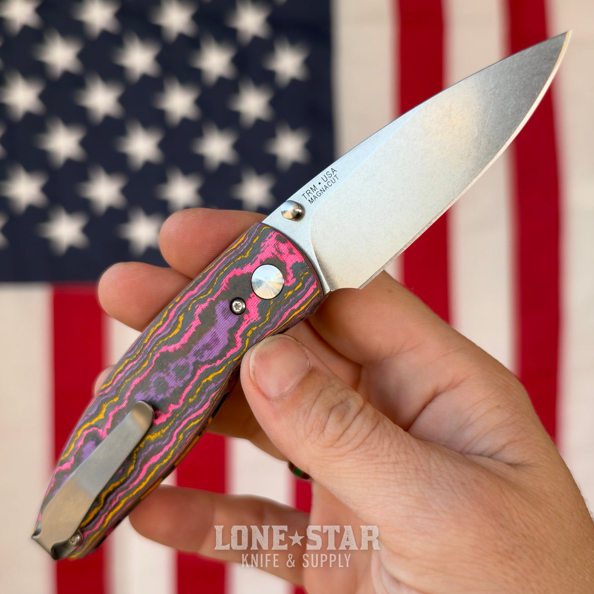 TRM NEUTRON 2 Liner Lock 3" MagnaCut, Pop Camo Carbon 3D Contoured Smooth, Titanium Liners, Made in USA (DLR-N2-CC-3D-POP)