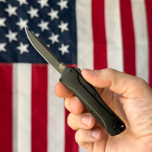 The Back Door: Like New – Benchmade OM 4850BK Micro OTF, S30V Black DLC, Black Aluminum – Action Needs LifeSharp – Made in USA