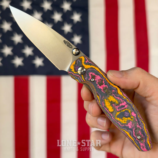 TRM ATOM Liner Lock 3.5" MagnaCut, Pop Camo Carbon 3D Contoured Smooth, Titanium Liners, Made in USA (DLR-ATM-CC-3D-POP)