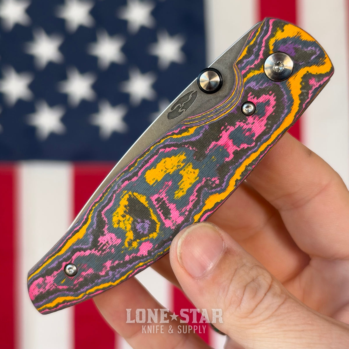 TRM ATOM Liner Lock 3.5" MagnaCut, Pop Camo Carbon 3D Contoured Smooth, Titanium Liners, Made in USA (DLR-ATM-CC-3D-POP)