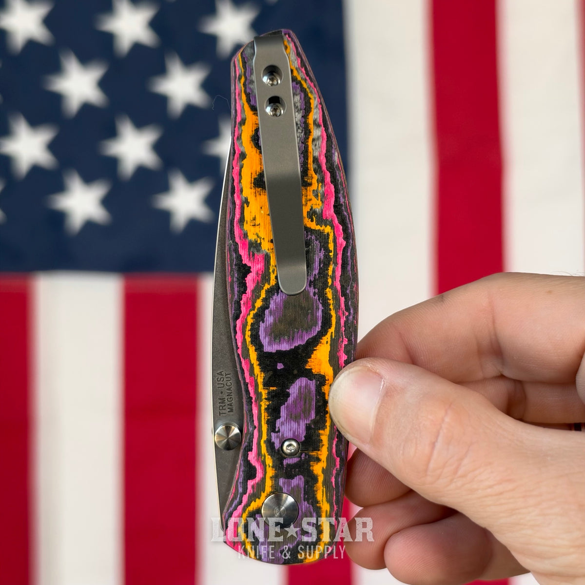TRM ATOM Liner Lock 3.5" MagnaCut, Pop Camo Carbon 3D Contoured Smooth, Titanium Liners, Made in USA (DLR-ATM-CC-3D-POP)