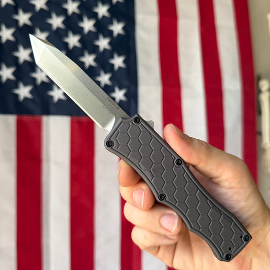 The Back Door: Lightly Carried – Hogue Exploit OTF 34042 3.5" Double-Action – Gray Hexagon Aluminum, S30V Stonewash Tanto – Made in USA