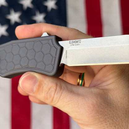 The Back Door: Lightly Carried – Hogue Exploit OTF 34042 3.5" Double-Action – Gray Hexagon Aluminum, S30V Stonewash Tanto – Made in USA