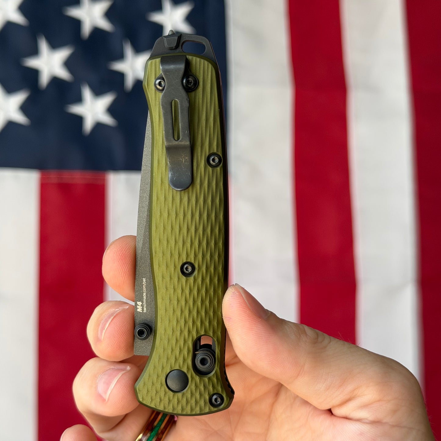 The Back Door: Used – Benchmade Bailout 537GY-1 3.38" AXIS Lock – Woodland Green Aluminum, CPM-M4 Gray Tanto, No Box – Made in USA