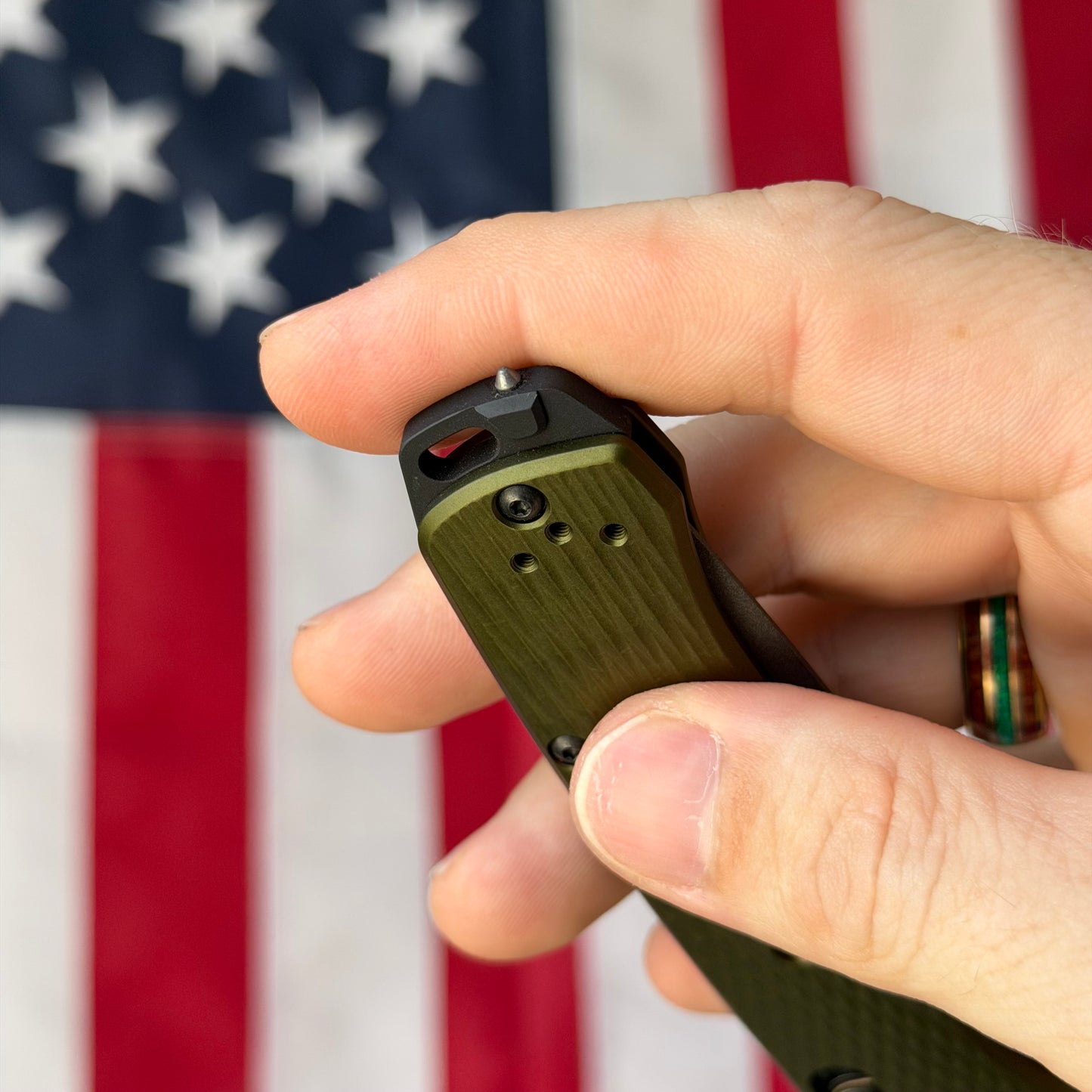 The Back Door: Used – Benchmade Bailout 537GY-1 3.38" AXIS Lock – Woodland Green Aluminum, CPM-M4 Gray Tanto, No Box – Made in USA
