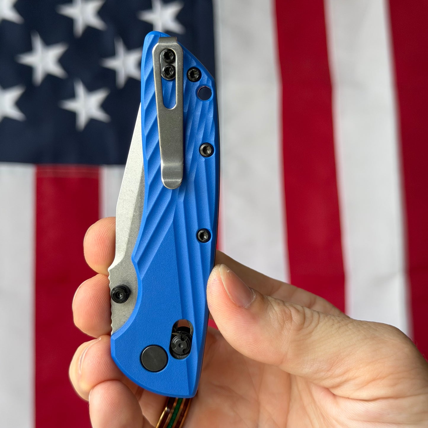 The Back Door: Used – Hogue DEKA 3.25" ABLE Lock – Blue Handle, MagnaCut Stonewash Clip Point – Made in USA