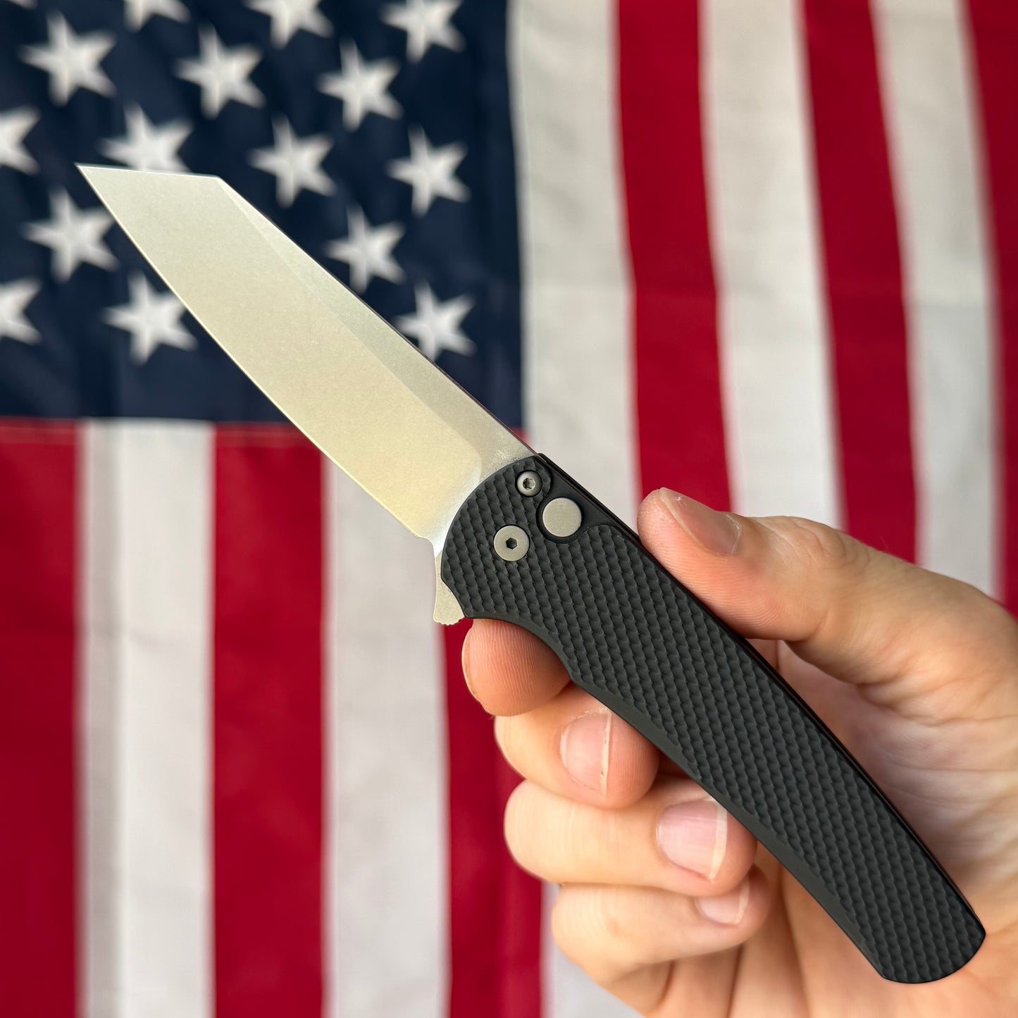The Back Door: Used – Pro-Tech Malibu 5405 3.25" Button Lock Flipper – Black Aluminum, MagnaCut Stonewash Reverse Tanto – Made in USA