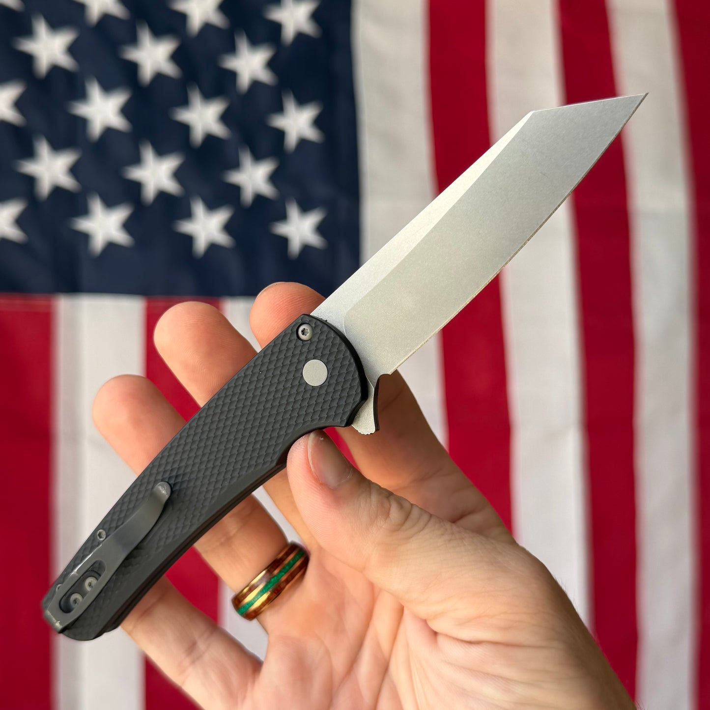 The Back Door: Used – Pro-Tech Malibu 5405 3.25" Button Lock Flipper – Black Aluminum, MagnaCut Stonewash Reverse Tanto – Made in USA