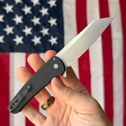 The Back Door: Used – Pro-Tech Malibu 5405 3.25" Button Lock Flipper – Black Aluminum, MagnaCut Stonewash Reverse Tanto – Made in USA