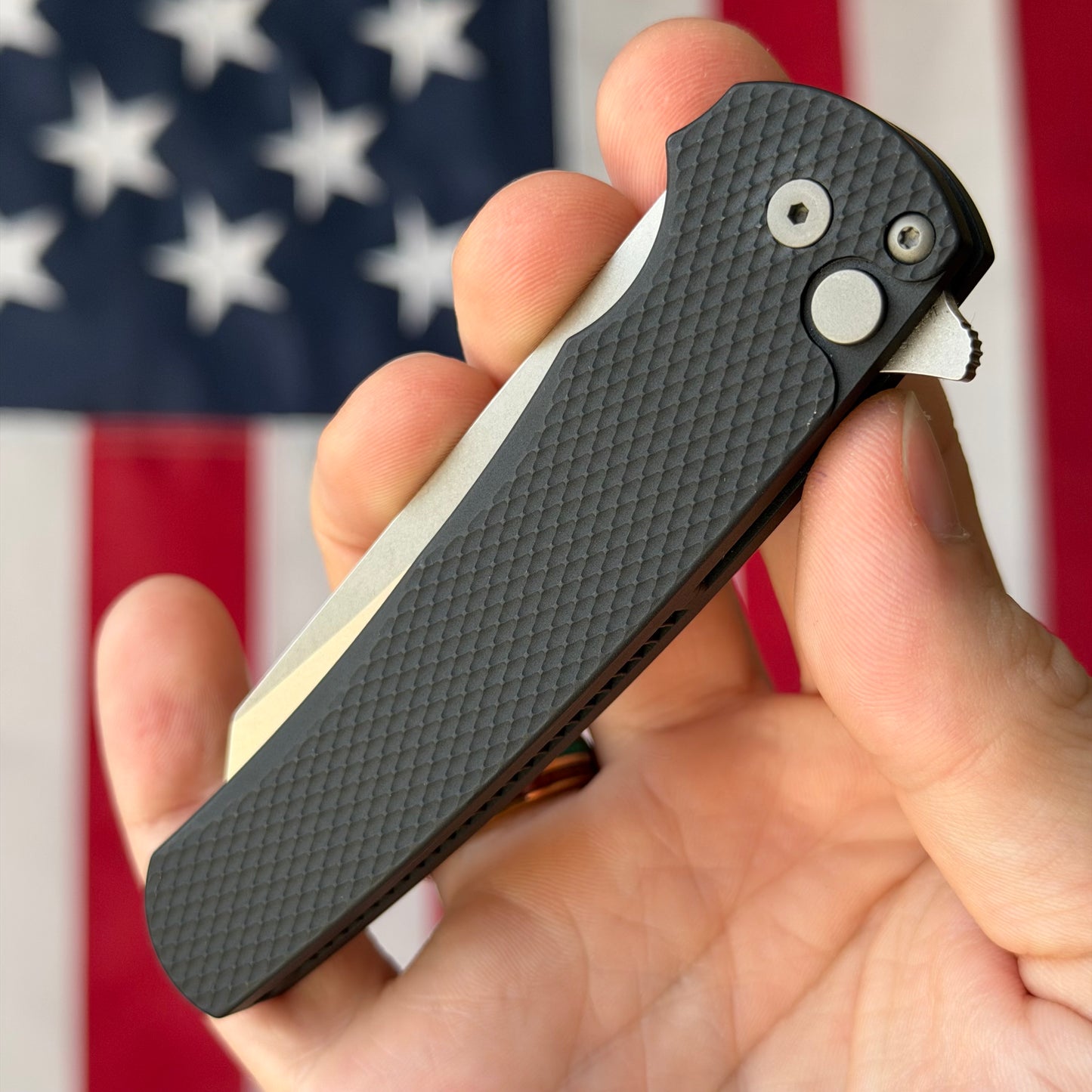 The Back Door: Used – Pro-Tech Malibu 5405 3.25" Button Lock Flipper – Black Aluminum, MagnaCut Stonewash Reverse Tanto – Made in USA