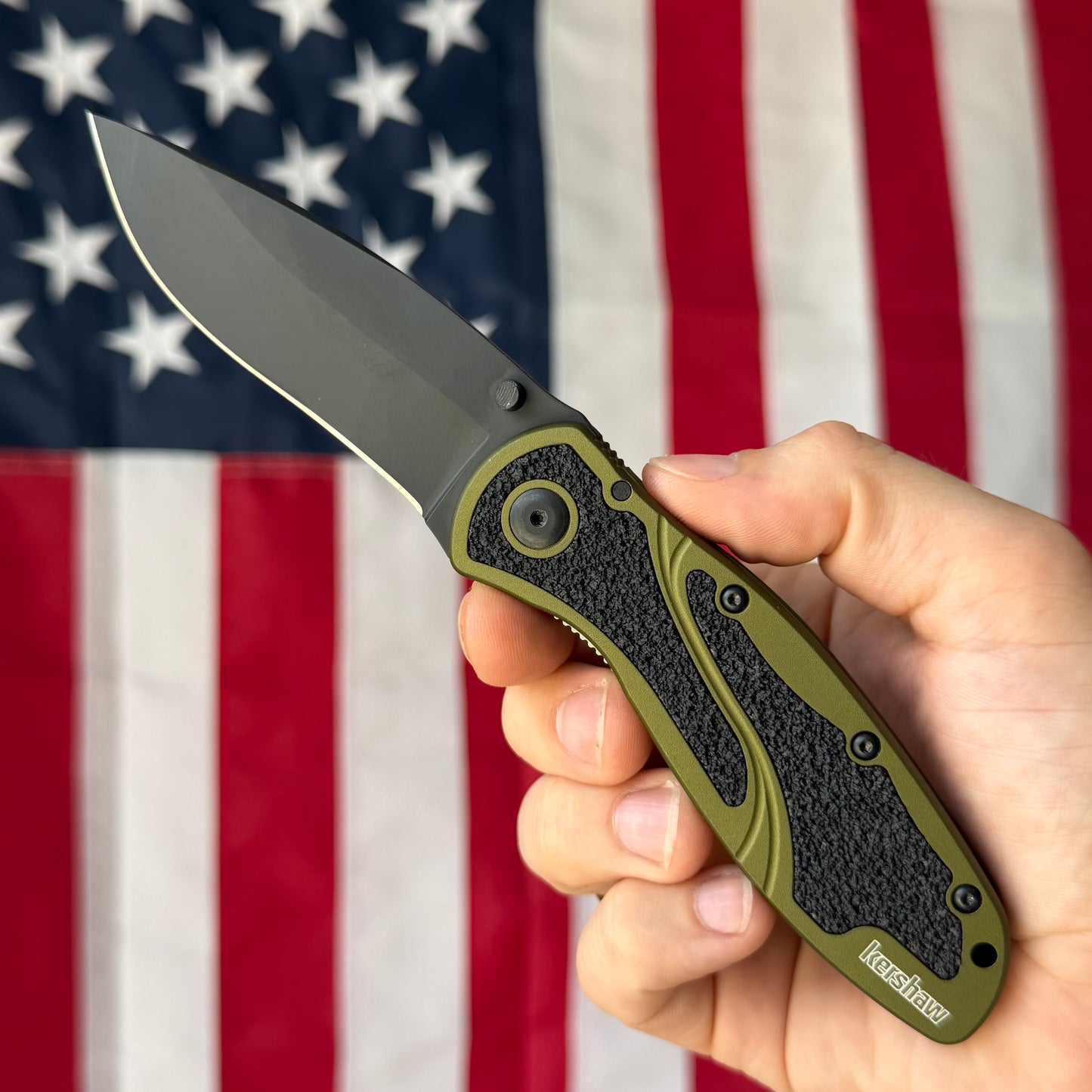 The Back Door: Used – Kershaw Blur 1670OLBLK 3.4" SpeedSafe – Olive Aluminum, 14C28N DLC, No Box – Made in USA
