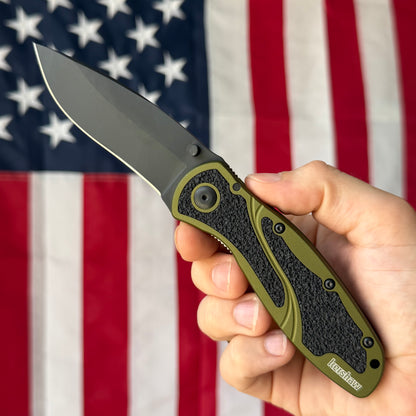 The Back Door: Used – Kershaw Blur 1670OLBLK 3.4" SpeedSafe – Olive Aluminum, 14C28N DLC, No Box – Made in USA