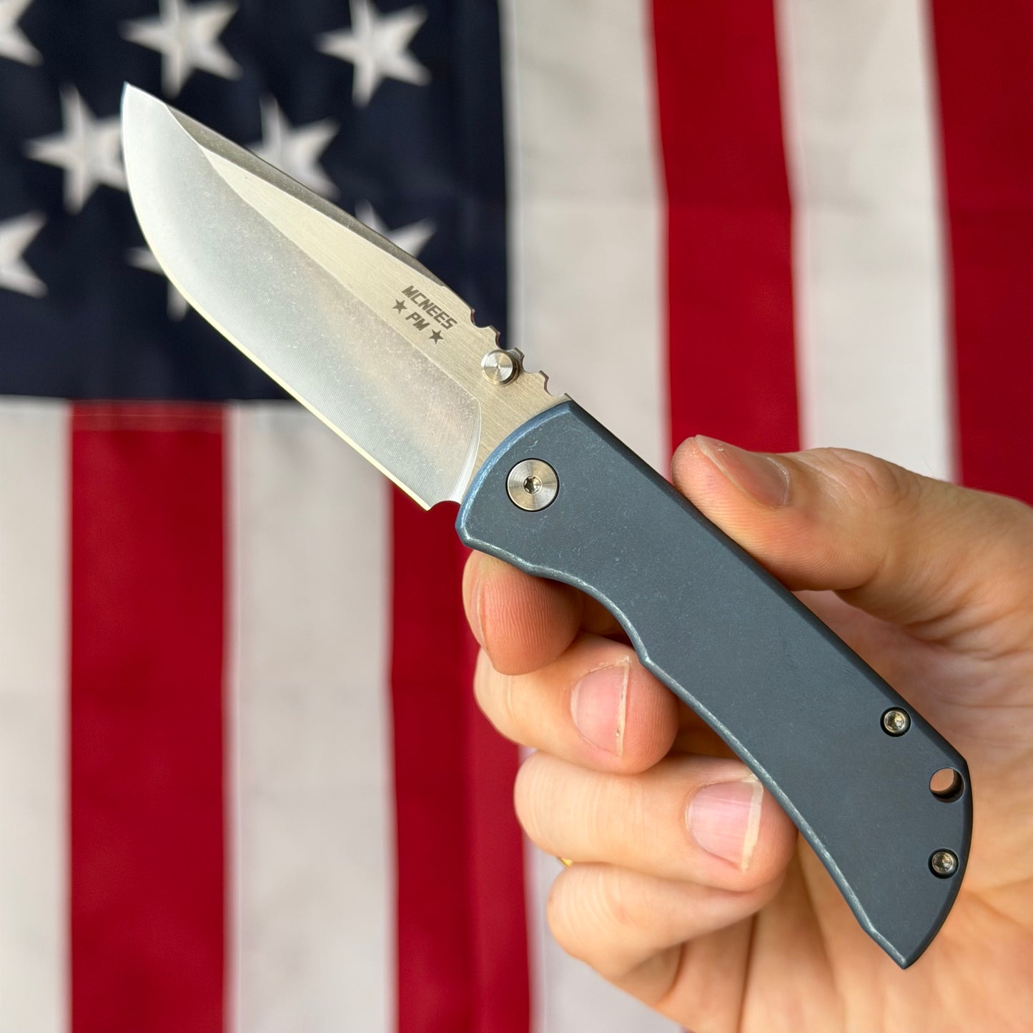 The Back Door: McNees PM MAC 2 GEN 2, 3″ Blade, Blue Anodized Titanium, MagnaCut Hollow Grind, Made in USA (2441) (Return)