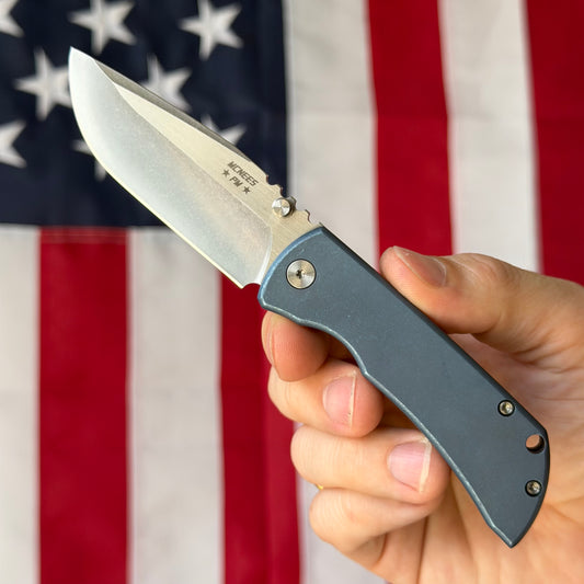 The Back Door: McNees PM MAC 2 GEN 2, 3″ Blade, Blue Anodized Titanium, MagnaCut Hollow Grind, Made in USA (2441) (Return)