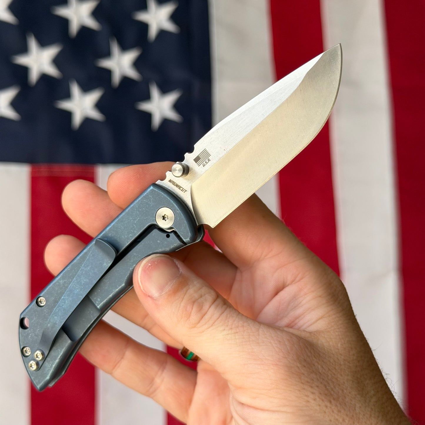 The Back Door: McNees PM MAC 2 GEN 2, 3″ Blade, Blue Anodized Titanium, MagnaCut Hollow Grind, Made in USA (2441) (Return)