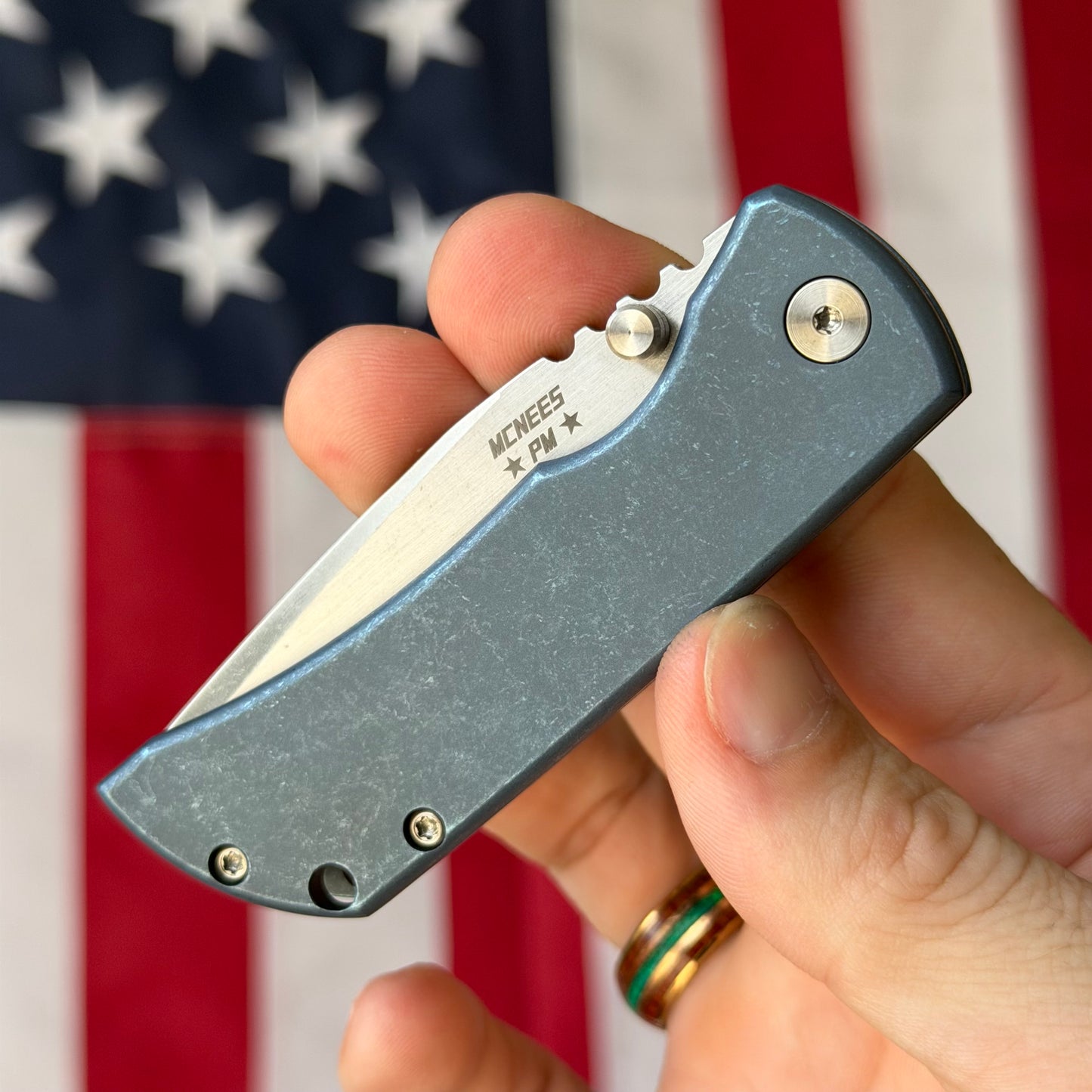 The Back Door: McNees PM MAC 2 GEN 2, 3″ Blade, Blue Anodized Titanium, MagnaCut Hollow Grind, Made in USA (2441) (Return)