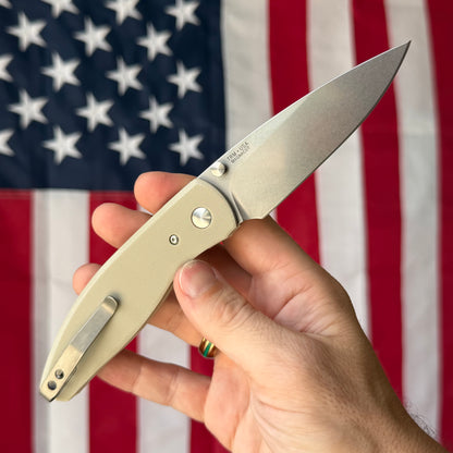 The Back Door: TRM Knives ATOM Linerlock Knife - Desert Tan G10 Flat Textured Scales, MagnaCut Blade - Made in USA (DLR-ATM-G10-FLT-DTN) (Demo)