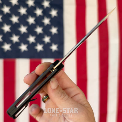 Pro-Tech Mordax Flipper, 3.5" Stonewash MagnaCut, Solid Black Aluminum, Button Lock - Made in USA (MX101)