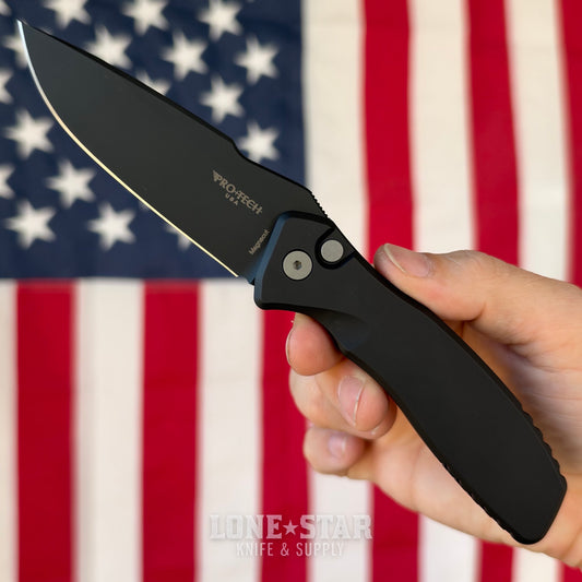 Pro-Tech Pallas Auto, Spartan Blades Collaboration, 3.7" DLC Black MagnaCut, Solid Black Aluminum - Made in USA (SB1103)