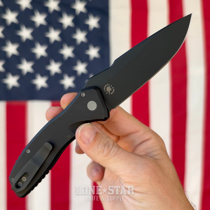 Pro-Tech Pallas Auto, Spartan Blades Collaboration, 3.7" DLC Black MagnaCut, Solid Black Aluminum - Made in USA (SB1103)