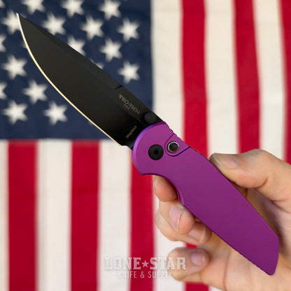 Pro-Tech TR-3 Integrity Thumbstud Manual, 3.5" DLC Black MagnaCut, Solid Purple Aluminum, Black Lip Pearl Button - Made in USA (INT1103-LTD Purple)