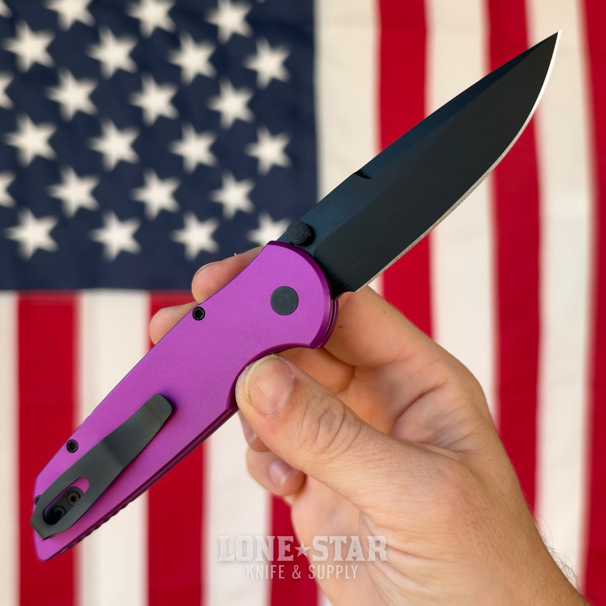 Pro-Tech TR-3 Integrity Thumbstud Manual, 3.5" DLC Black MagnaCut, Solid Purple Aluminum, Black Lip Pearl Button - Made in USA (INT1103-LTD Purple)
