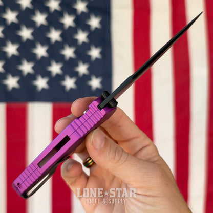 Pro-Tech TR-3 Integrity Thumbstud Manual, 3.5" DLC Black MagnaCut, Solid Purple Aluminum, Black Lip Pearl Button - Made in USA (INT1103-LTD Purple)