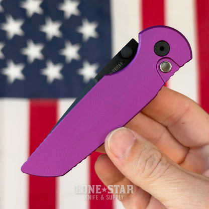 Pro-Tech TR-3 Integrity Thumbstud Manual, 3.5" DLC Black MagnaCut, Solid Purple Aluminum, Black Lip Pearl Button - Made in USA (INT1103-LTD Purple)