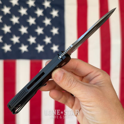 Pro-Tech PDW Invictus Auto, Prometheus Design Werx Collaboration, 3.47" Stonewash MagnaCut, Black Aluminum with Red G10 Button - Made in USA (1804)
