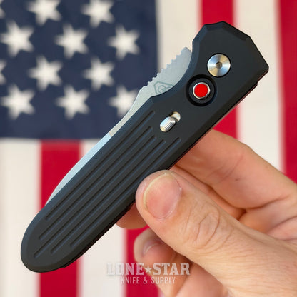 Pro-Tech PDW Invictus Auto, Prometheus Design Werx Collaboration, 3.47" Stonewash MagnaCut, Black Aluminum with Red G10 Button - Made in USA (1804)