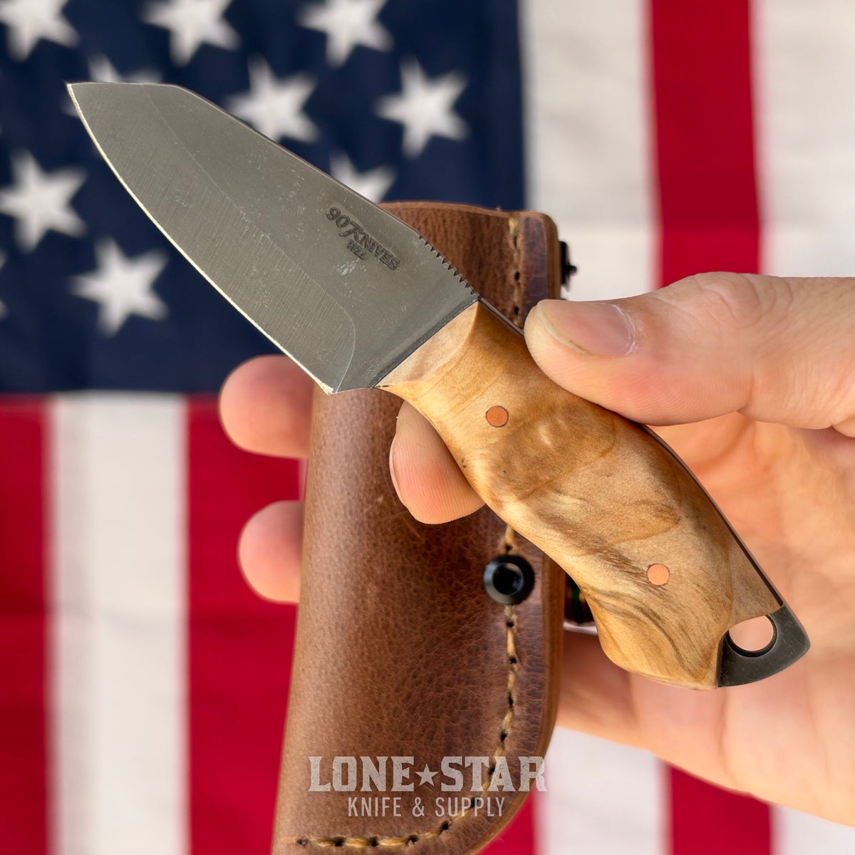907Knives ADAK, 2.3" 14C28N Fixed Blade, Birch Burl with Black G10 Liner, Buffalo Leather Sheath with UltiClip - Made in USA (ADAK-BIRCHBURL-LEATHER)
