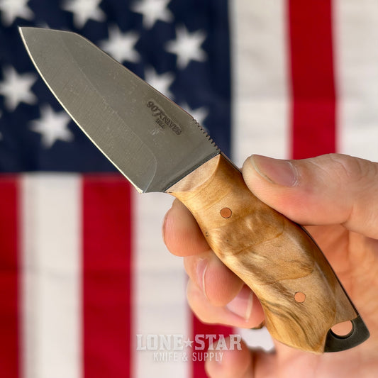 907Knives ADAK, 2.3" 14C28N Fixed Blade, Birch Burl with Black G10 Liner, Buffalo Leather Sheath with UltiClip - Made in USA (ADAK-BIRCHBURL-LEATHER)