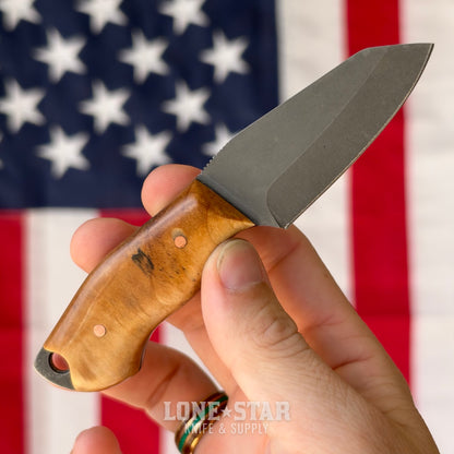 907Knives ADAK, 2.3" 14C28N Fixed Blade, Birch Burl with Black G10 Liner, Buffalo Leather Sheath with UltiClip - Made in USA (ADAK-BIRCHBURL-LEATHER)