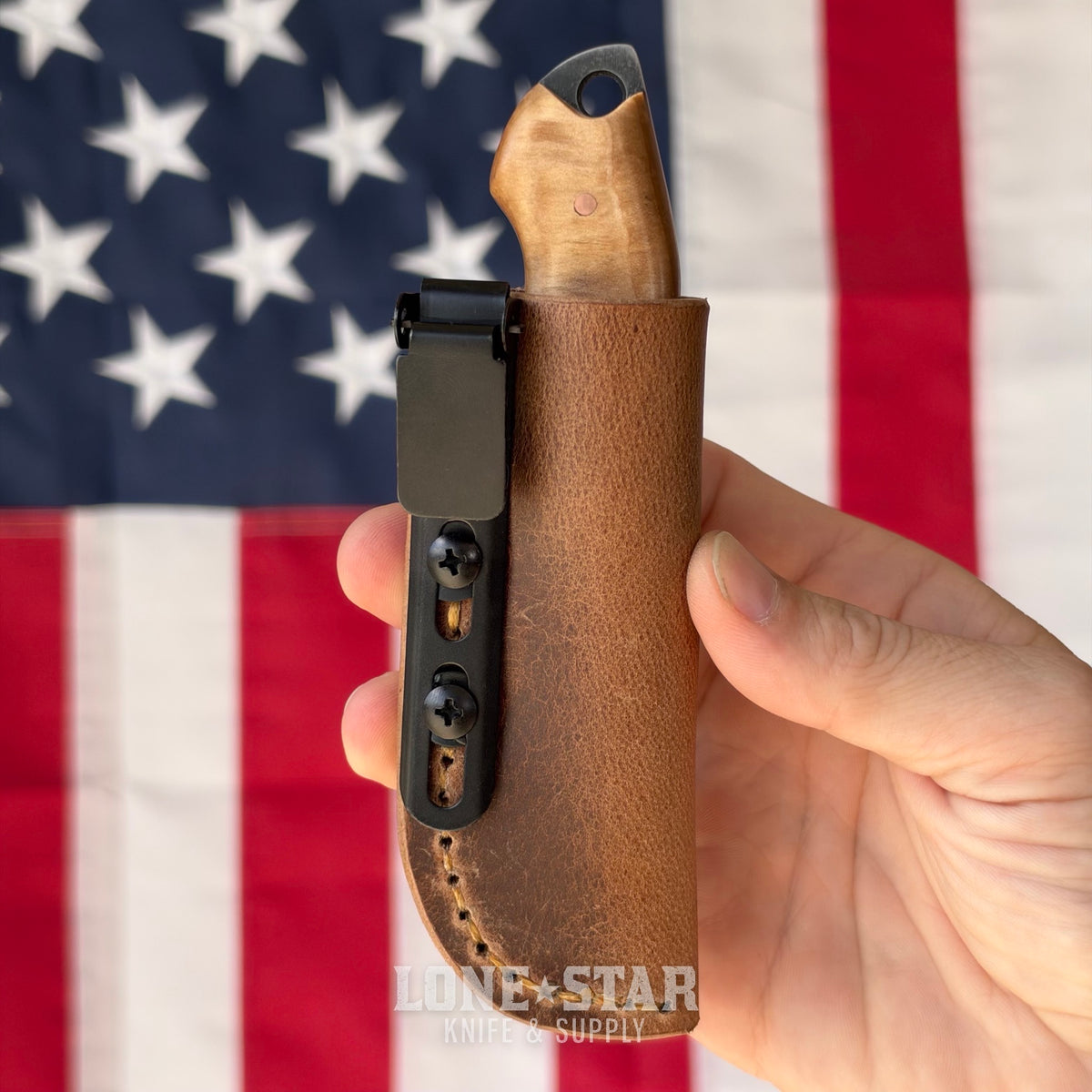 907Knives ADAK, 2.3" 14C28N Fixed Blade, Birch Burl with Black G10 Liner, Buffalo Leather Sheath with UltiClip - Made in USA (ADAK-BIRCHBURL-LEATHER)