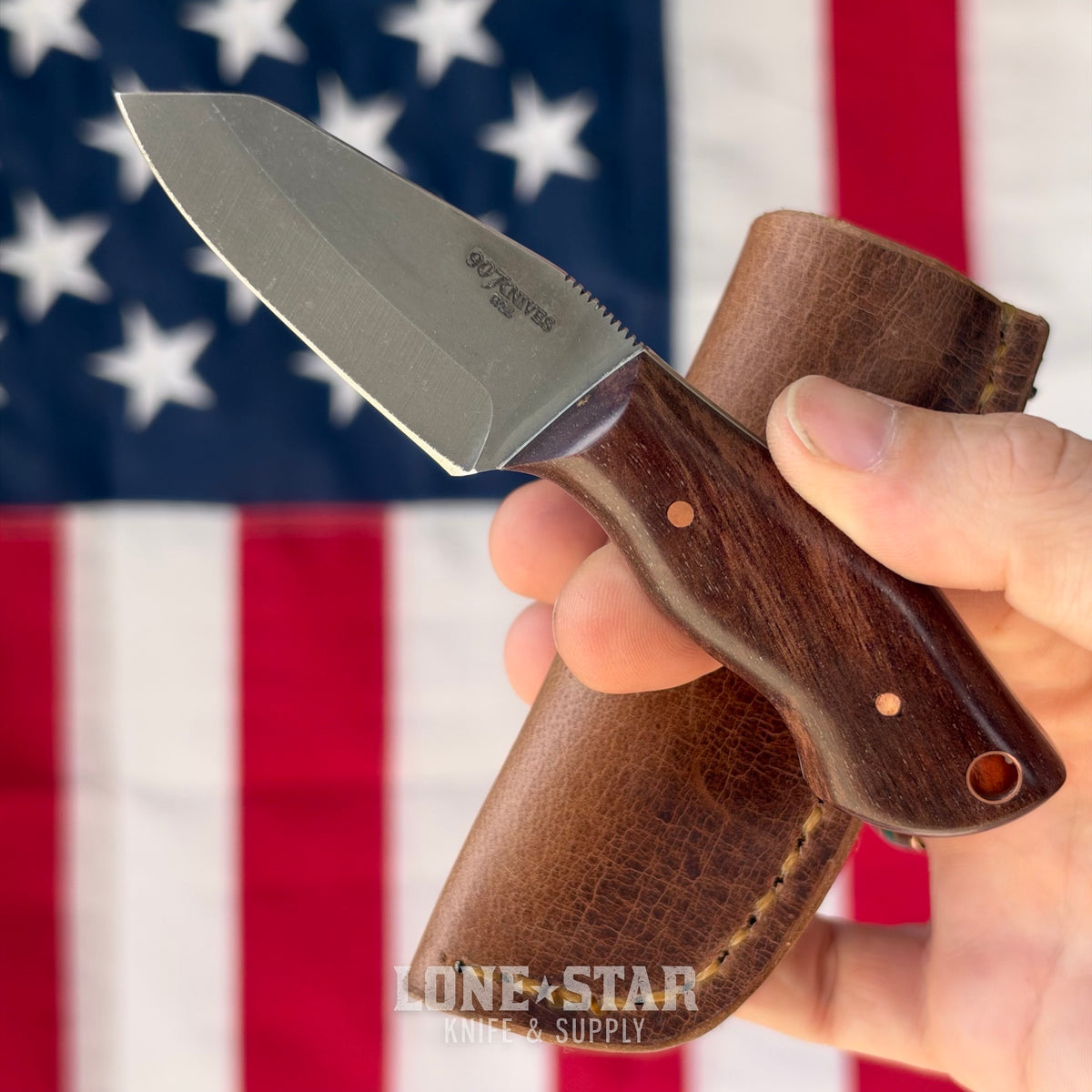 907Knives ADAK, 2.3" 14C28N Fixed Blade, Koa with White G10 Liner, Buffalo Leather Sheath with UltiClip - Made in USA (ADAK-KOA-LEATHER)