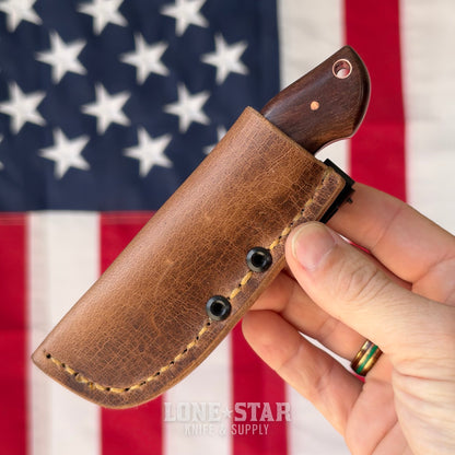 907Knives ADAK, 2.3" 14C28N Fixed Blade, Koa with White G10 Liner, Buffalo Leather Sheath with UltiClip - Made in USA (ADAK-KOA-LEATHER)