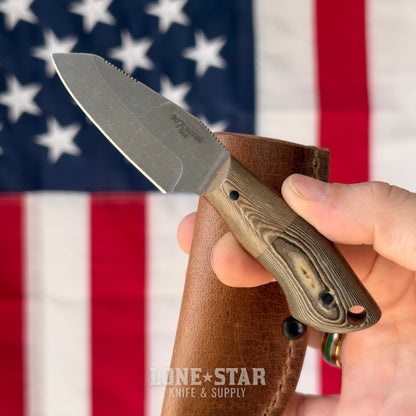 907Knives ADAK, 2.3" AEB-L Fixed Blade, Segmented Richlite with Micarta Liner, Buffalo Leather Sheath with UltiClip - Made in USA (ADAK-RICHLITE-SEG-LEATHER)